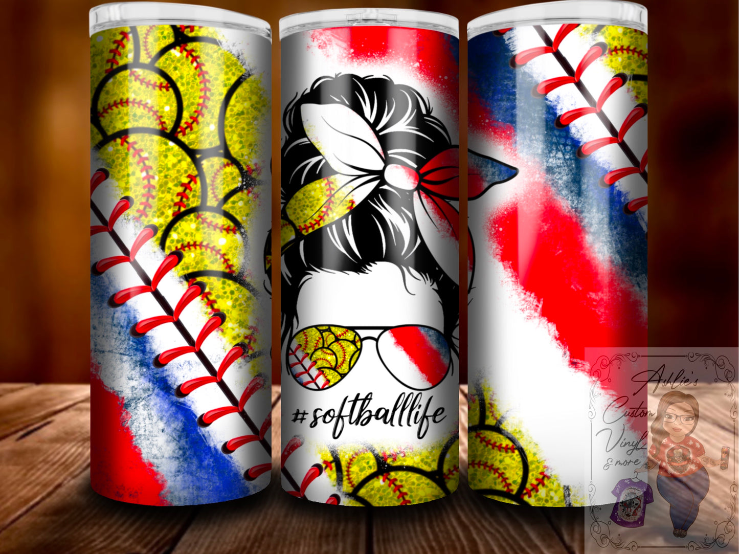 Softball Messy Bun Tumbler Wrap