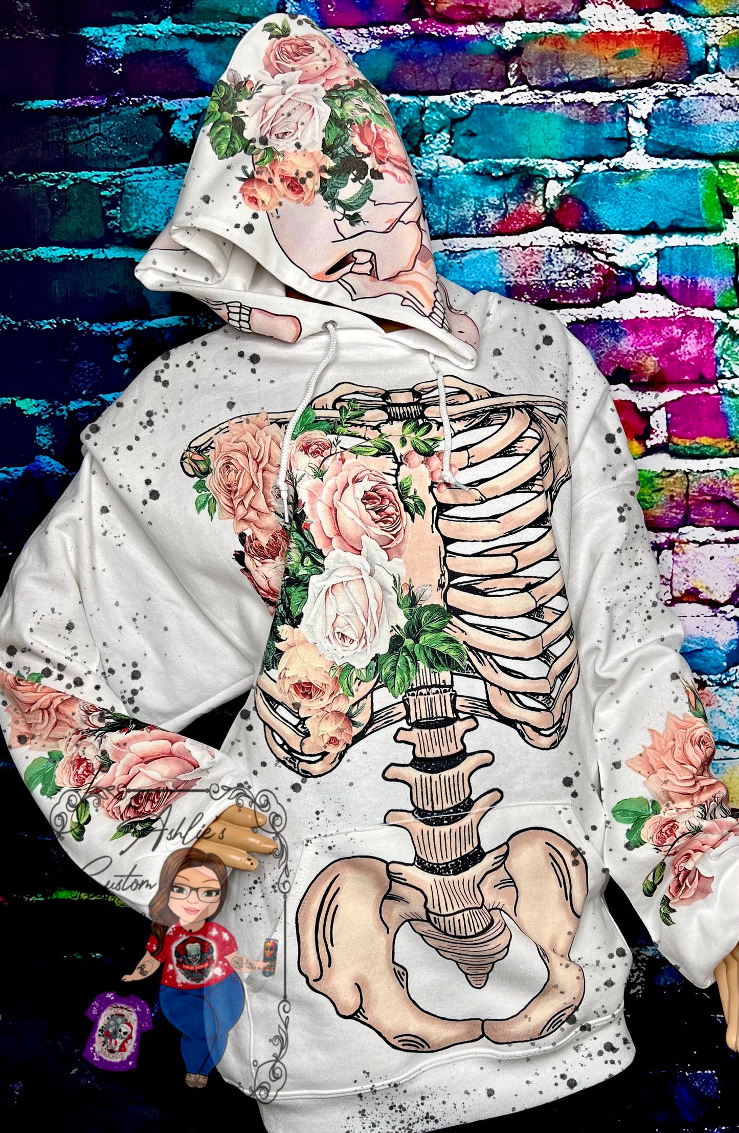 Floral Skeleton Splatter Hoodie